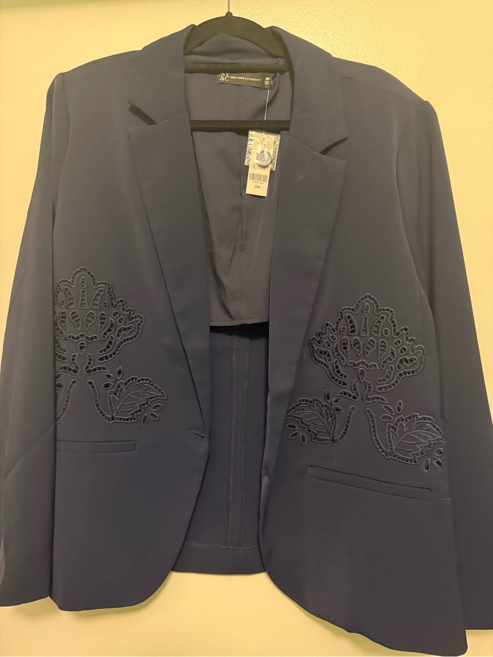 New York & Company Navy Embroidered Blazer